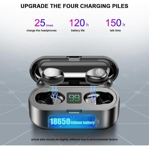 Bluetooth Earphone With 18650 battery Charging Box LED Display Wireless Waterproof in-ear phones With Microphone