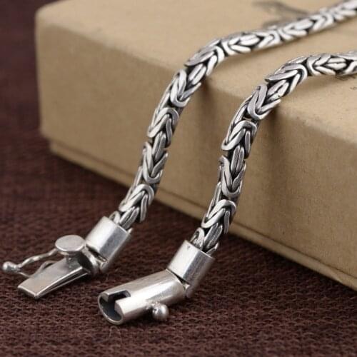 BOCAI 2021 Fashion new real solid S925 pure silver necklace for man antique craftsmanship simple braided style man necklace