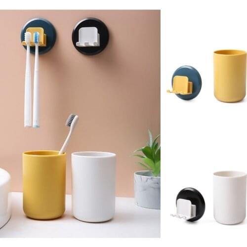 Bathroom 2-In-1 Toothbrush Holder with Mouth Cup Adhesive Wall Hanging Organizer Tooth Brush Holder Mouthwash Cup Wash