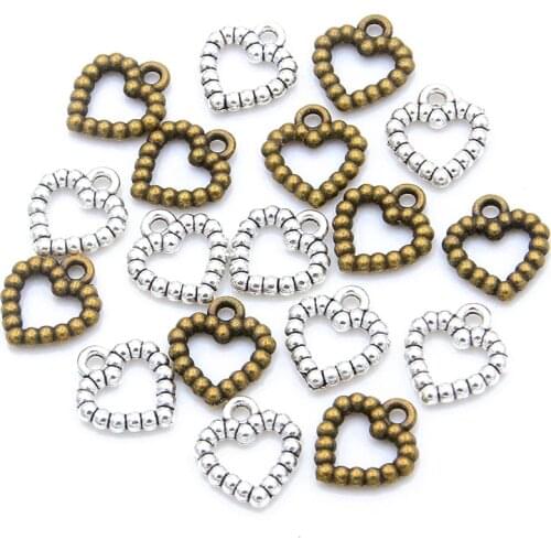 40PCS 12*14MM 2 Color Double-sided Hollow Charms Hearts Pendant Metal Alloy For DIY Necklace Bracelet Earrings Marking