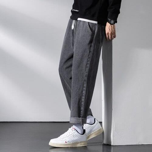 4-Color MenS Jeans High-End Brand Youth Elastic Waist Wide-Leg Pants 2021 Autumn Trendy Fashion All-Match Loose Denim Trousers