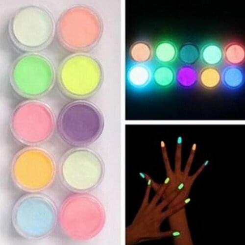 10 Pcs Noctilucent Nail Glitter Powder Glowing Nail Art DIY Fluorescent Acrylic Powder HOT SALES