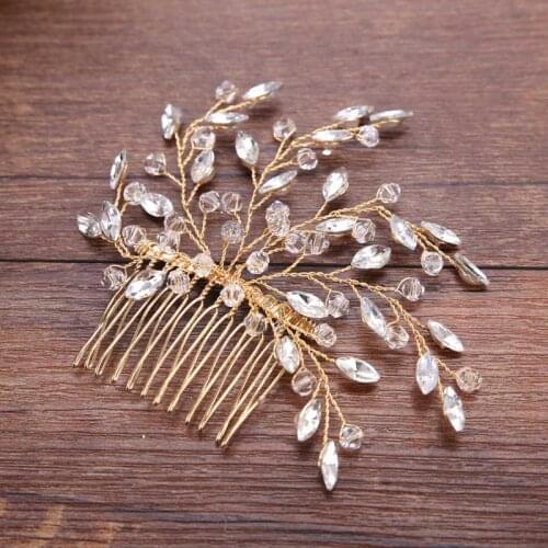 FORSEVEN Gold/Silver Color Crystal Leaf Bead Hair Combs Hair Pins Bridal Bride Wedding Headdress Hair Jewelry Accessories