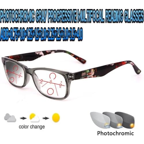 Photochromic Gray Progressive Multifocal Reading Glasses Men Woem Ultralight +1.0 +1.5 +1.75 +2.0 +2.5 +3 +3.5 +4