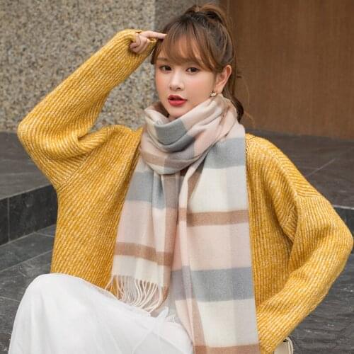Khaki Plaid 100% Wool Scarf Women Thicken Cashmere Shawls,Wraps Echarpe Pashmina for Ladies Winter Wool Scarves Foulard Femme