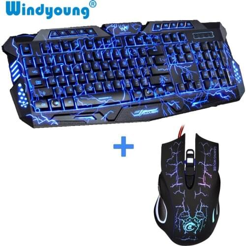 Tri-Color Backlit Computer Gaming Keyboard Teclado USB Powered Crack Keyboard for Desktop Laptop Russian Keyboard Mouse 6 Button