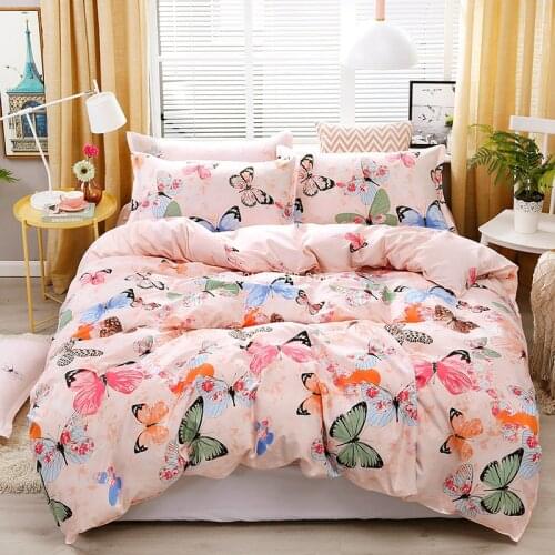Butterfly Flower Blue Gray Bedding Set King Queen Twin Full Bed Linens Duvet Cover Sheet Pillowcase Girls Woman Home Textile