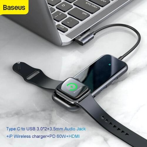 Baseus USB C Hub to HDMI RJ45 Multi USB 3.0 for Macbook Pro HUB Wireless Charger hab Usb Splitter Type C Adapter To Aux Jack