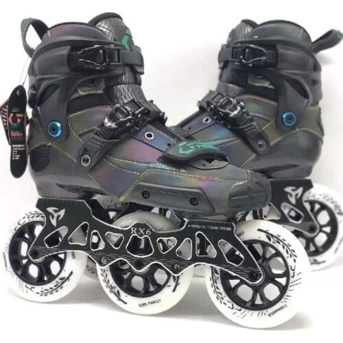 Carbon Fiber 3 Wheels RX6 Inline Speed Skating Sneaker for Street Brake Asphalt Road Ground Shifting Sliding Roller Skates 110mm
