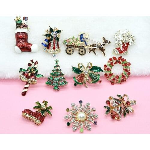 Fashion Beautiful Christmas Badge Cartoon Cute Bell Snowflake Christmas Tree Cane Socks Enamel Brooch Holiday Jewelry Gift