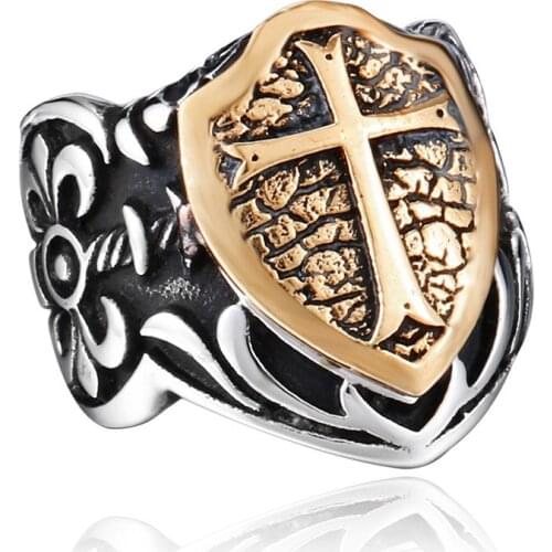 Men punk stainless steel ring unique the gold cross ring men biker jewelry ring