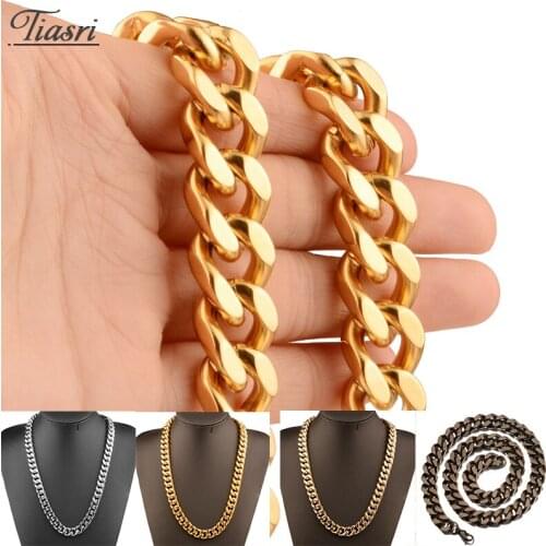 Tiasri 13mm Mens Necklace Bracelet Curb Cuban Link Chain On The Neck Goth Style High Quality Stainless Steel Accessories
