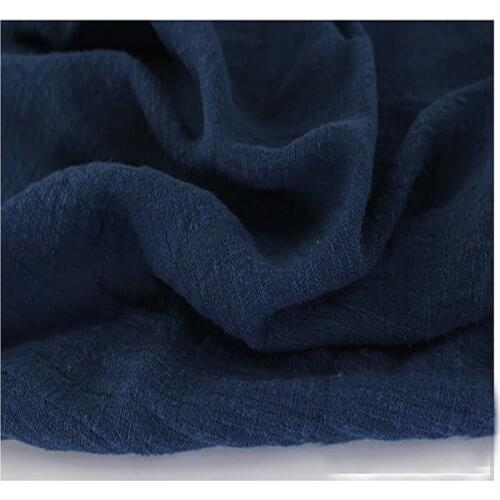 Soft Linen Cotton material navy crincle wrinkle tissue scarves dress double layer linen cotton crepe fabric By meter