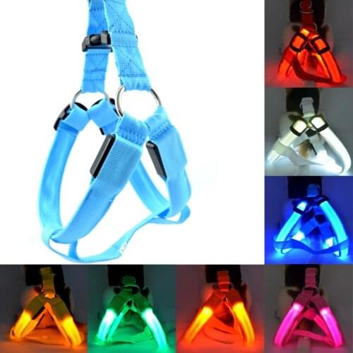 New LED Nylon Dog Collar Led Glow Flash Light Dog Puppy Belt Harness Leash Tether Pet Collar Rope Flashing Safety Supplies