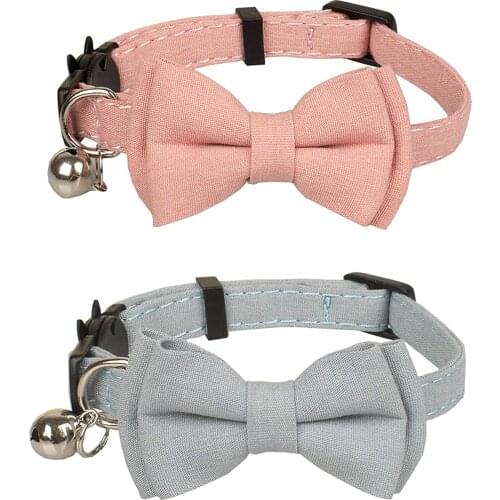 Cat Collar Breakaway Bowtie Bow Safety Cat Collars with Bell Basic Solid Color Adjustable Kitten Puppy Set