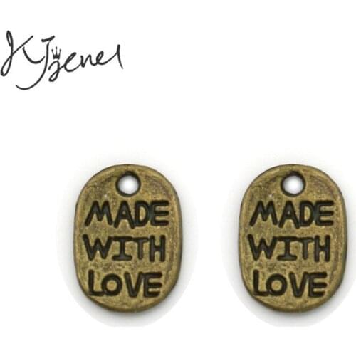 Antique Bronze Plated Made with Love Charms Pendants for Necklace Bracelets Jewelry Making DIY Craft Handmade 11x8mm