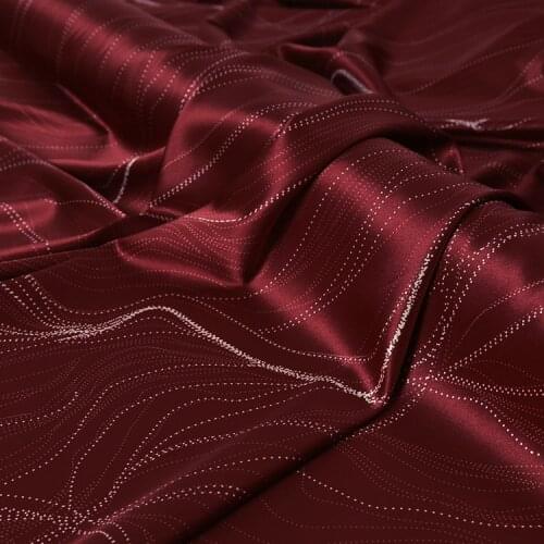 1 Meter Burgundy line printed silk stretch satin fabric