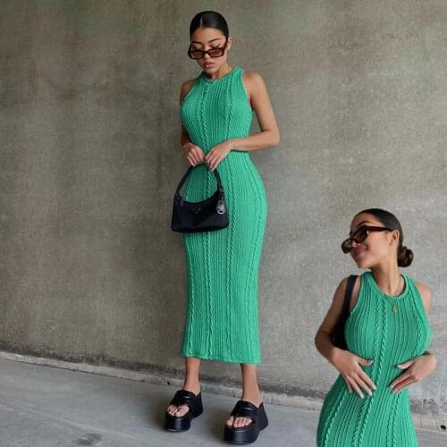 SKMY 2021 New Spring And Summer Sleeveless Round Neck Slim Knit Mid-Length Dress Fashion Party Club Autumn Casual Dresses Women