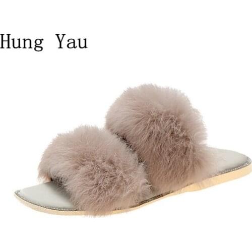 Women Slippers Winter Warm Fur Shoes Girls Crystal Fashion Platform Slides Non-slip Flats Outdoor Flips Flops Comfortable