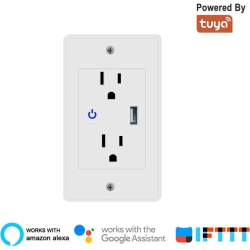 WiFi Smart Wall Socket with 2 Sockets and 1 USB Port Compatible with Alexa Google Home and IFTTT Powered by Tuya
