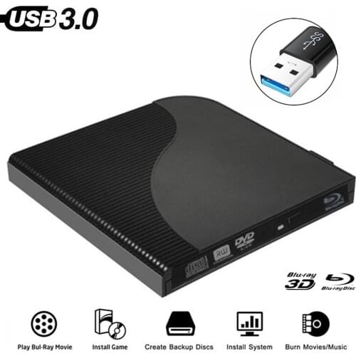 USB3.0 Bluray Drive External CD/DVD RW Burner BD-ROM Blu-ray Player Optical Drive Writer for Laptop Computer Mac PC HP ACER ASUS