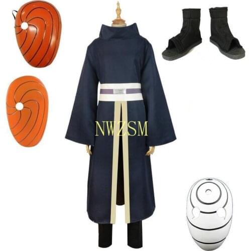 High quality Kakashi Cosplay Costumes Uchiha Obito Cosplay Long Sleeves Black Cloak and Mask