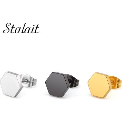 Japan and South Korea Simple and Exquisite Hexagonal Geometric Earrings Titanium Steel Stainless Steel Hypoallergenic Earrings