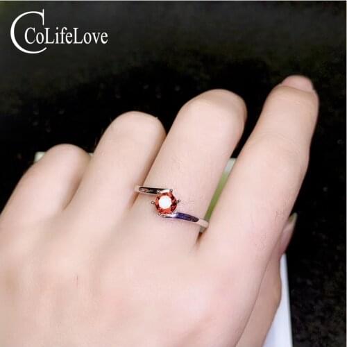 CoLife Jewelry Fashion Garnet Ring for Young Girl 5mm Naturak Wine Red Garnet Silver Ring 925 Silver Garnet Jewelry