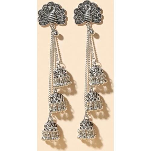 Thailand Vintage Silver Color Earrings For Women Peacock Long Tassel Earring Boho Egypt Middle East Afghan Indian Party Jewelry