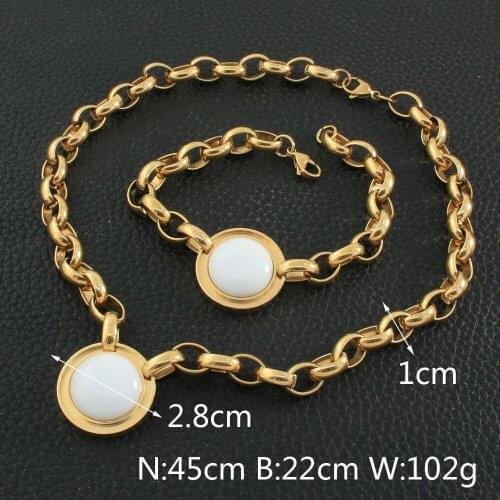 Womens Gold Color Stainless Steel Vintage Jewelry Round Necklace Bracelet Sets For Woman Gift SGEZAZCF1