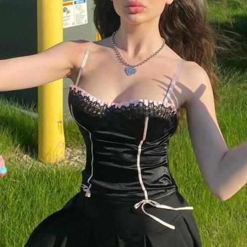 SEASONS Sexy V Neck Striped Patchwork Camisole Women Backless Strapless Vintage Crop Top Lace Frills Bodycon Vest Tee ASVE82348