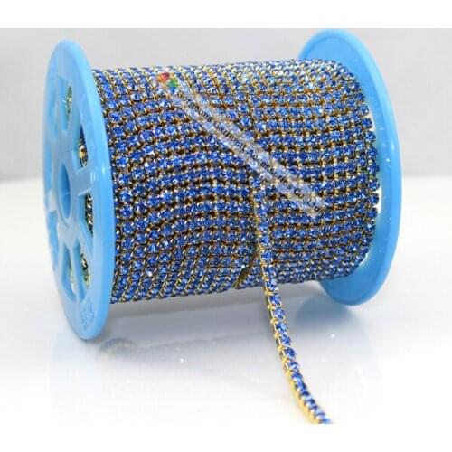 10yards SS6-SS16 Light Sapphie stones Close Dense rhinestone cup chain with SS16 Gold Silver Plate for DIY browband Decoration