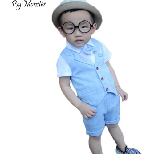2018 Boys Summer Formal School Suit Baby Kids Anzug Vest Pants Tie 3Pcs Wedding Birthday Party Clothing Set Boys Tracksuit N10