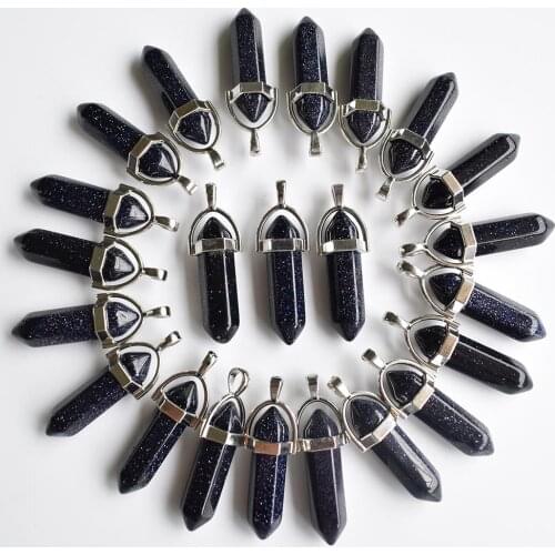 2020 Fashion blue sand stone bullet shape charms point Chakra pendants for jewelry making 24pcs/lot Wholesale free shipping