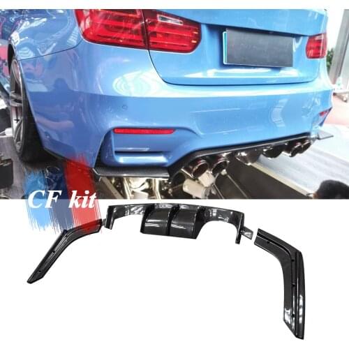 3pcs Carbon Fiber Car Rear Bumper Lip Spoiler Diffuser For BMW F80 M3 F82 M4 2014 up Car Styling