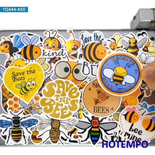 50pcs Cute Honeybee Cartoon Save The Bees Scrapbooking Phone Laptop Car Stickers Pack for Kids Toys Notebooks Stationery Sticker