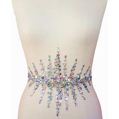 PATACHES Appliques 20x33cm Sew On AB Sequins Rhinestone Stone Crystal Beaded for Wedding Dress DIY Bridal Belt Waist Decoration