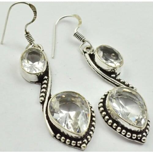 White Topas , Silver Overlay on Copper Earrings, 56 mm , E2394