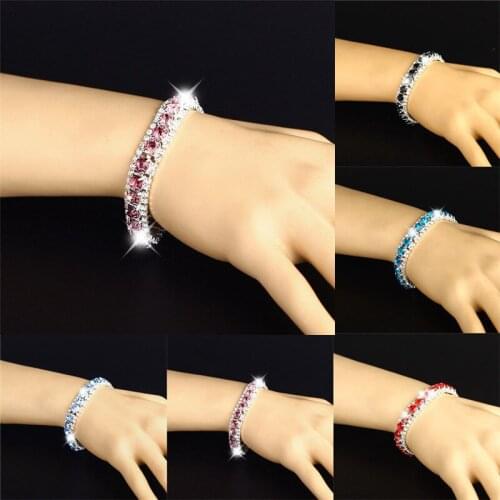Bling Rhinestones Fashion Diamante Bracelets Crystal Bangle 3 Gift Women Rows