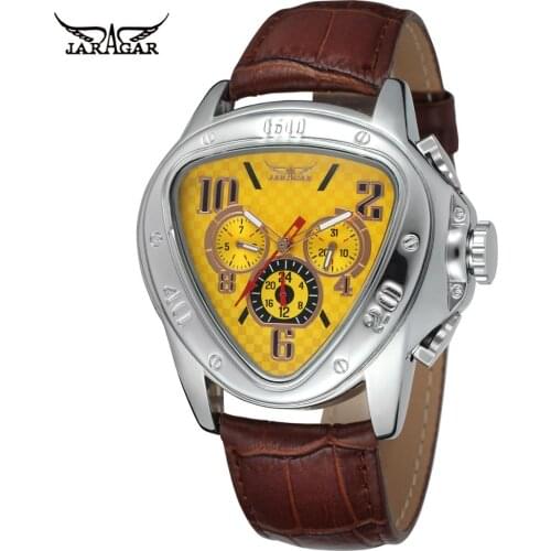Jaragar Clock Top Brand Luxury Mechanical Automatic Male Watch Yellow Triangle 3 Dial Unusual Watch Men Fashion Sport Wristwatch
