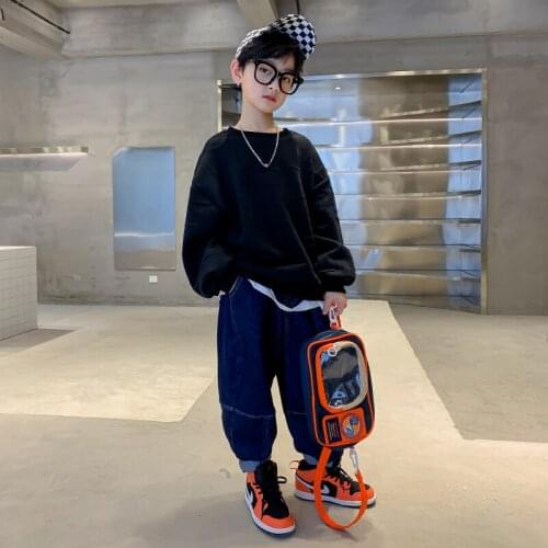 2021 New Children Sweatshirts Boys Cotton Letter Printing Long Sleeve Pullover Teenagers O-neck Tops Kids Spring Autumn Clothes