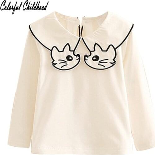 Baby girls Sweatshirt double cat design tops Children Autumn Long Sleeve blouse Kids shirts for baby girls clothes 2-8Yrs