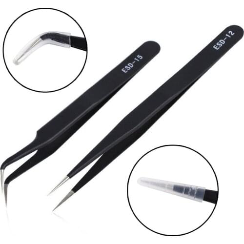 Stainless Steel Black Curved Straight Tweezer Nail Art Rhinestone Sequins Beads Picking Tool Lash Grafting Clip Eyelash Nipper