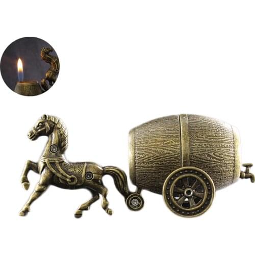Creative Cigarette Lighter Retro Horse Pull Wine Barrel Inflatable Gas Lighter Decorations Collectibles Smoking Accessories