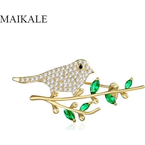 MAIKALE Luxury Cubic Zirconia Bird Brooches for Women Copper Crystal Animal Cute Brooch Pins Fashion Jewelry Gifts Wholesale