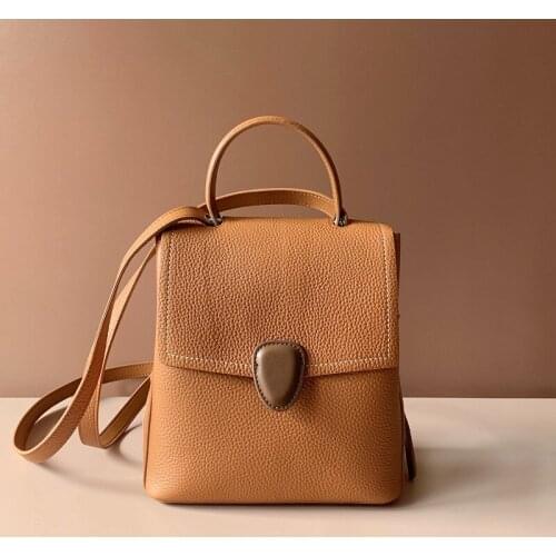 WOONAM Women Fashion Backpack Top Hide Genuine Calf Leather Simple Style Shoulder Bag