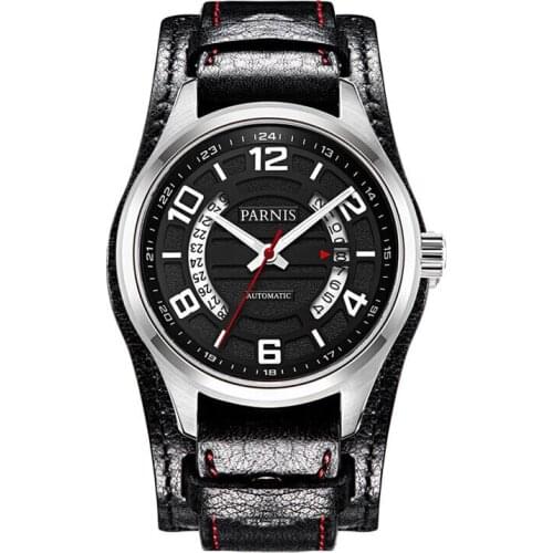 Parnis Pilot IV Seriers Mens Leather Watchband Fashion Business Automatic Mechanical Watch Wristwatch