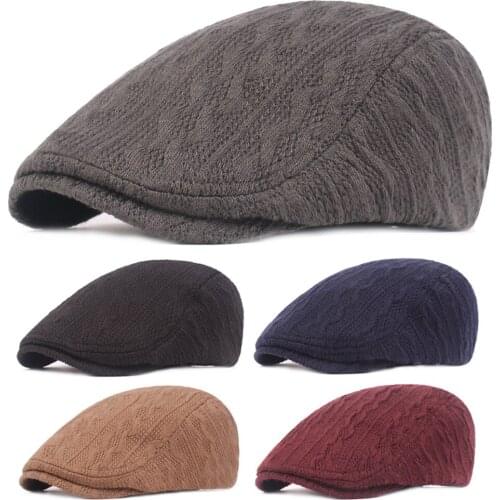 Mens Caps Winter Warm Knitted Wool Hat Thick Newsboy Golf Beret Driving Cap HATCS0374