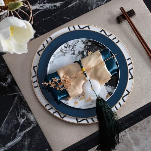 Chinese Ink Gold Bird Pattern Restaurant Steak Dish Plates Set Ceramic Dinner Plate Hotel Table Decor Modern Procelain Ornament