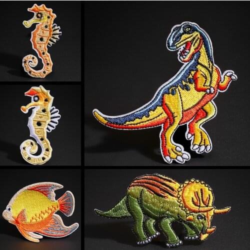 Marine animals patches cartoon childrens clothing accessories Seahorse and dinosaur students DIY Badge Ironing on clothes